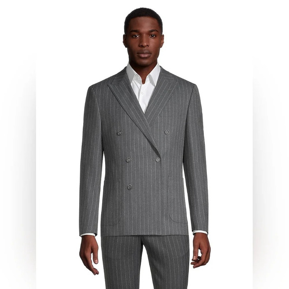 cmtlab Other - CMT Lab-Slim Fit Pinstriped Double-Breasted  Suit Jacket